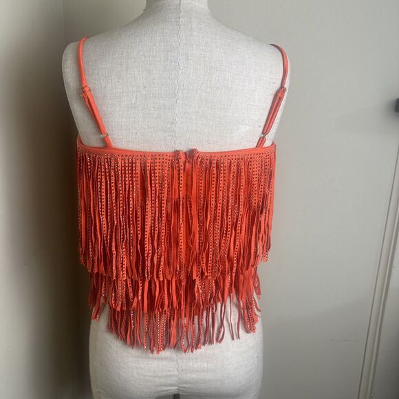 Sterling and Stitch Orange Silver Studded Fringe Stretch Halter Top Sz Small EUC - Picture 6 of 8